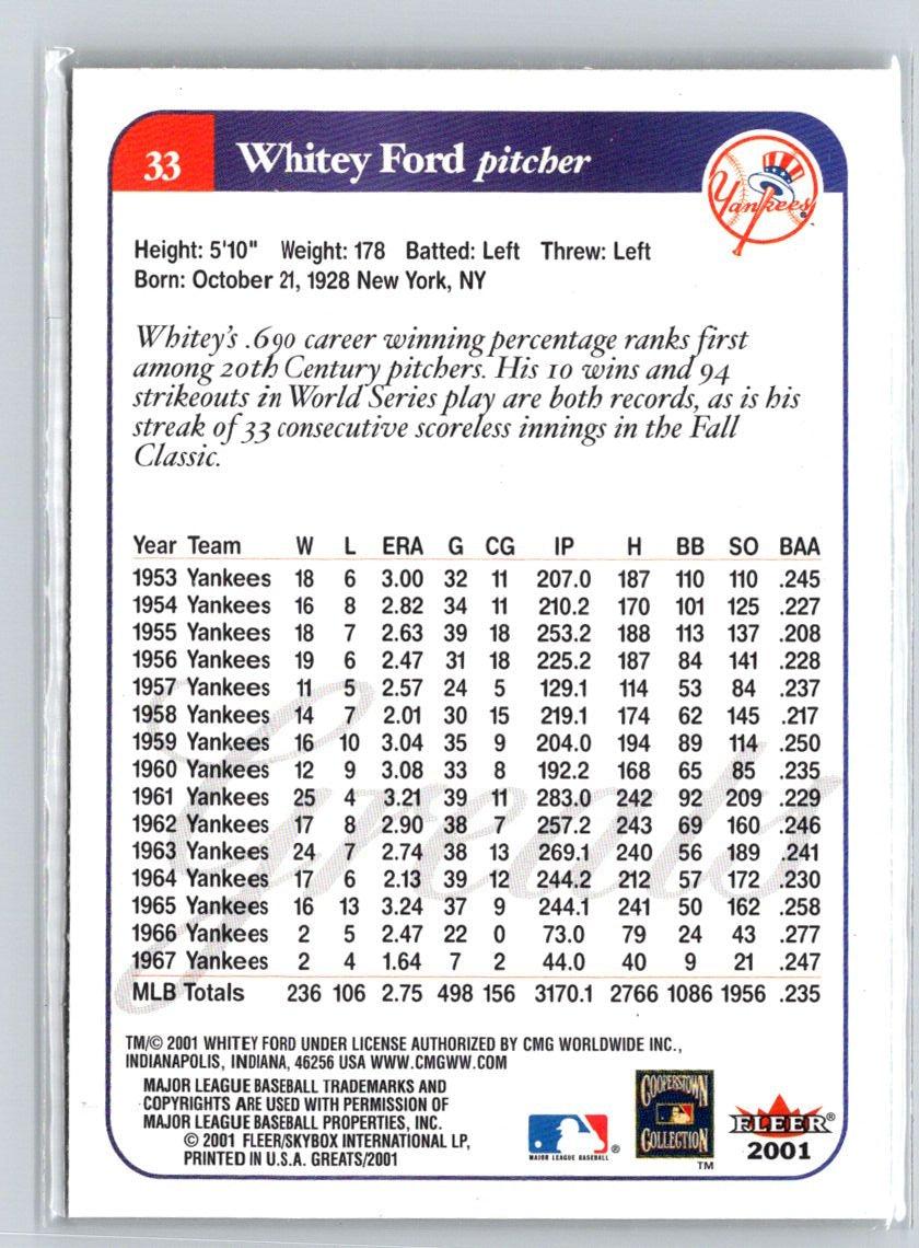 2001 Fleer Greats of the Game #33 Whitey Ford Q34