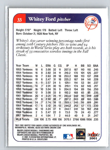 2001 Fleer Greats of the Game #33 Whitey Ford Q34