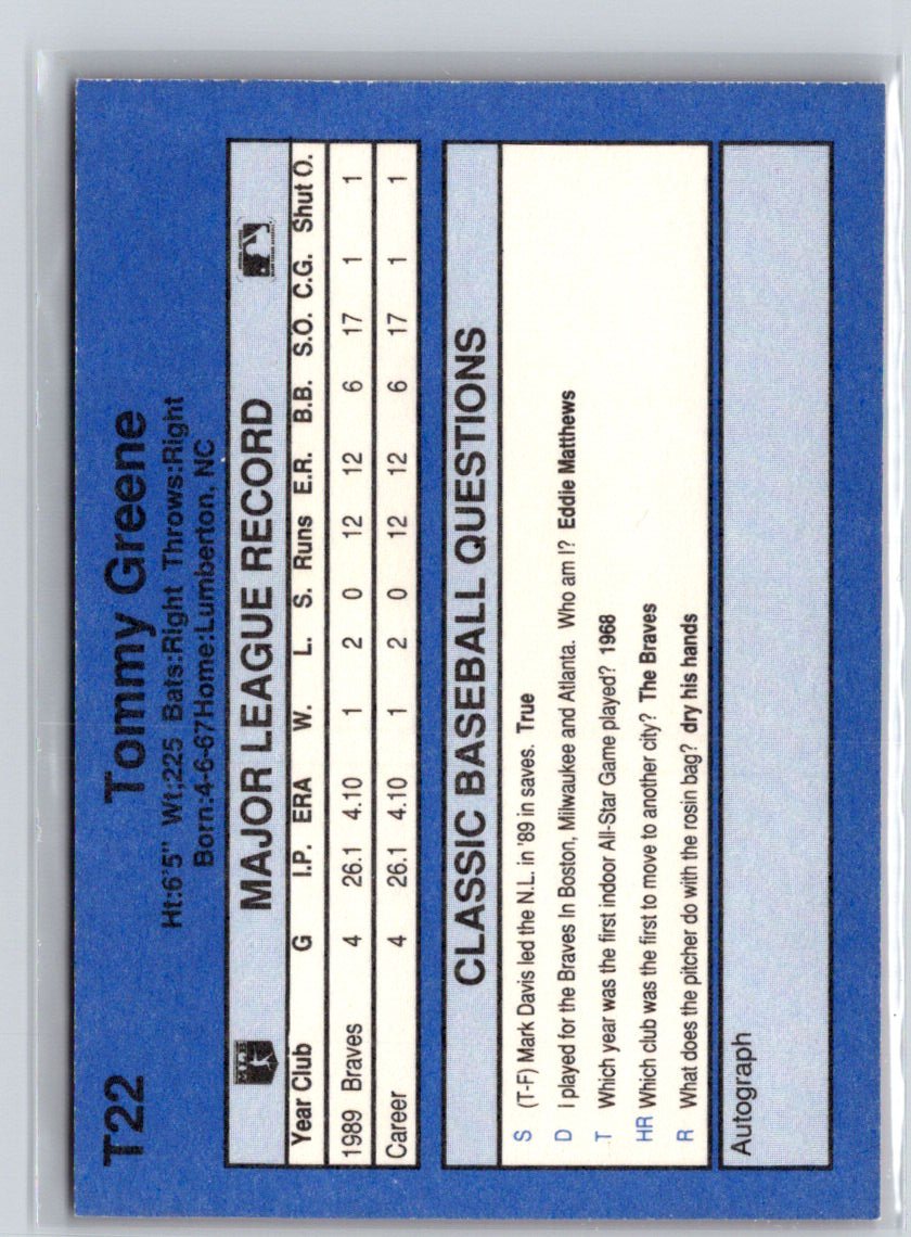 1990 Classic Update #T22 Tommy Greene Q35