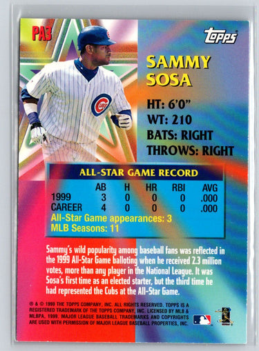 2000 Topps #PA3 Sammy Sosa Perennial All-Stars Q35