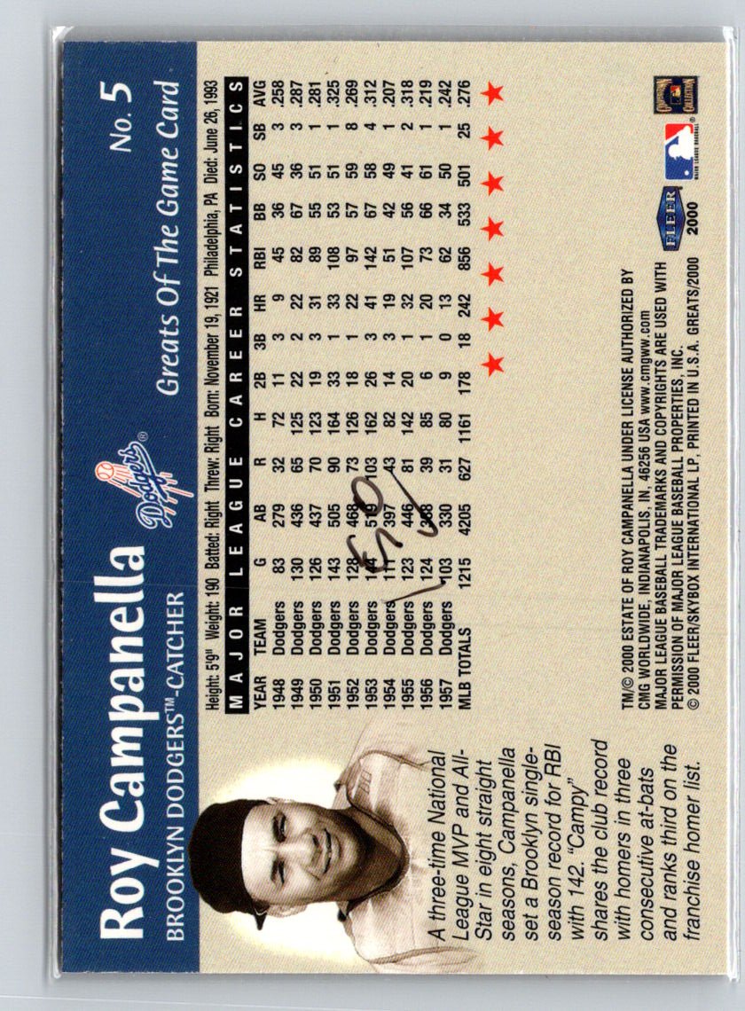 2000 Fleer Greats of the Game #5 Roy Campanella Q36