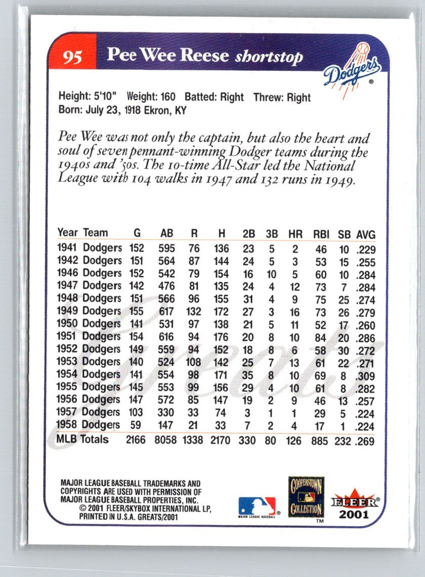 2001 Fleer Greats of the Game #95 Pee Wee Reese Q36