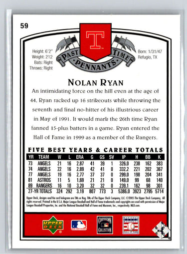2005 UD Past Time Pennants #59 Nolan Ryan Q36