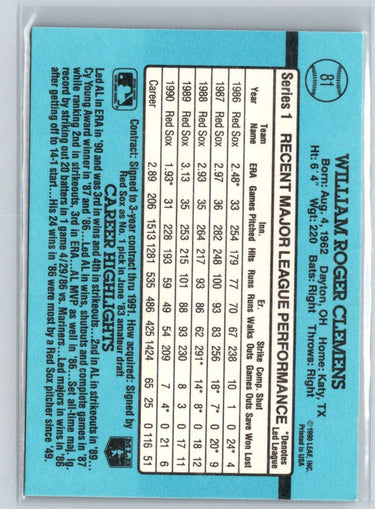 1991 Donruss #81b Roger Clemens Q37