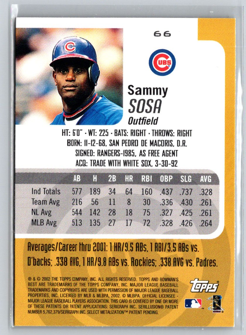 2002 Bowman's Best #66 Sammy Sosa Q37