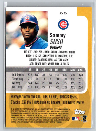 2002 Bowman's Best #66 Sammy Sosa Q37
