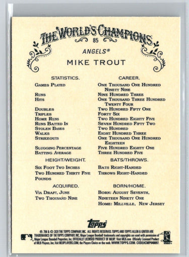 2020 Topps Allen & Ginter #85 Mike Trout Q38