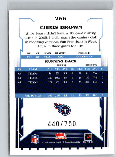 2006 Score #266 Chris Brown Scorecard #/750 Q40