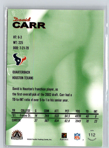 2002 Pacific Adrenaline #112 David Carr Red Q41