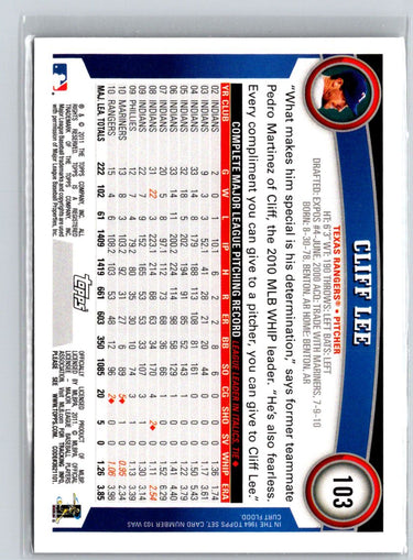 2011 Topps #103 Cliff Lee Black Border Q43