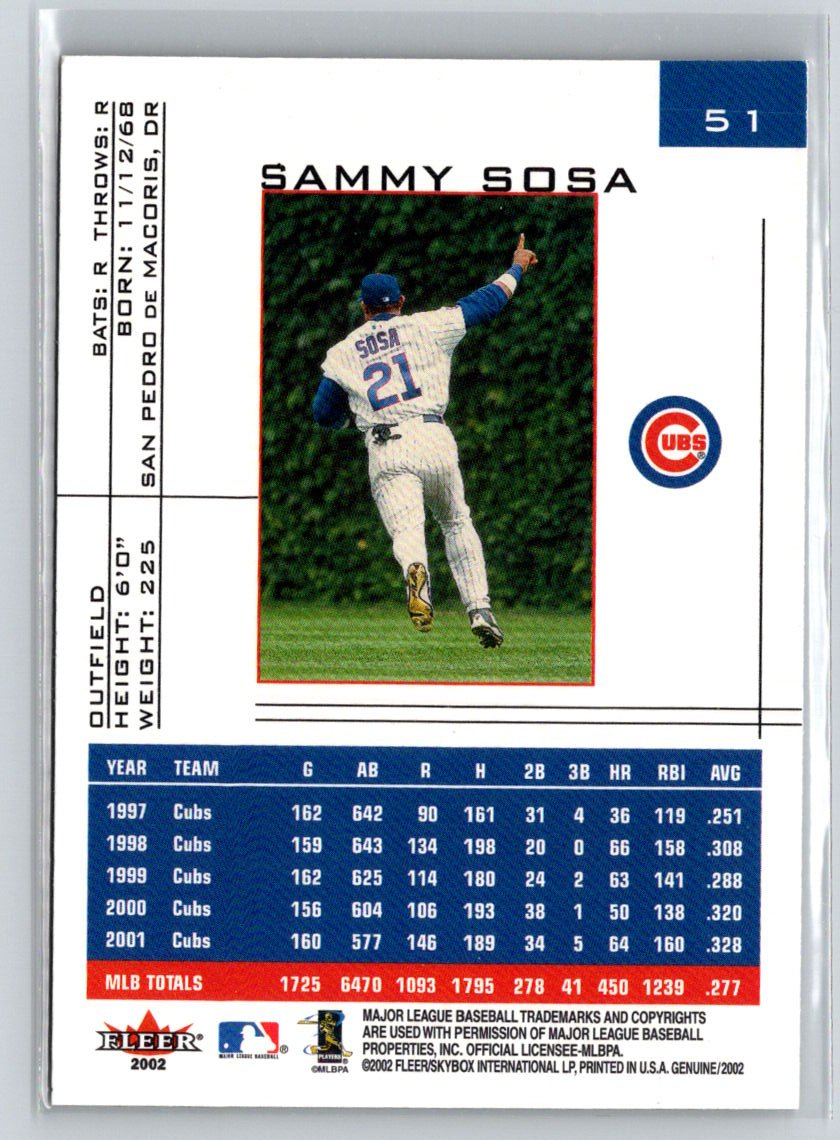 2002 Fleer Genuine #51 Sammy Sosa Q46
