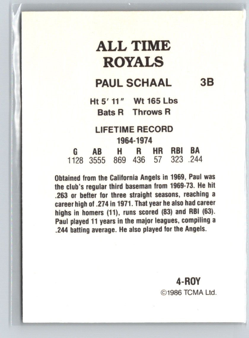 1986 TCMA All-Time Kansas City Royals - Color #4-ROY Paul Schaal Q47