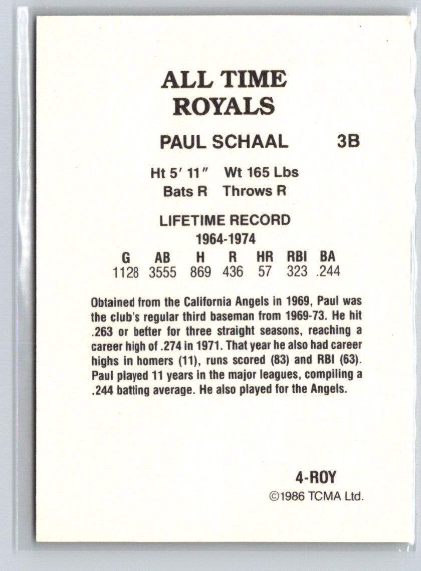 1986 TCMA All-Time Kansas City Royals - Color #4-ROY Paul Schaal Q48