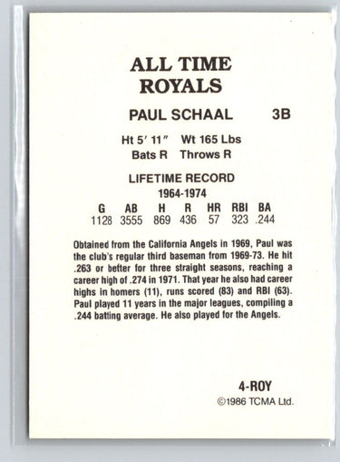 1986 TCMA All-Time Kansas City Royals - Color #4-ROY Paul Schaal Q48