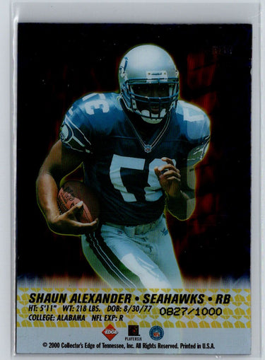 2000 Collector's Edge T3 #RE19 Shaun Alexander Rookie Excalibur #/1000 Q48