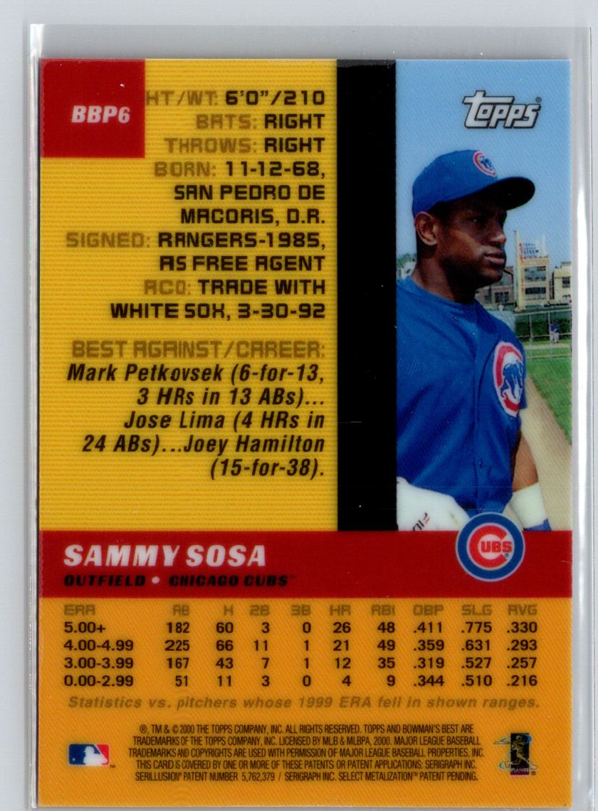 2000 Bowman #BBP6 Sammy Sosa Bowman's Best Previews Q48
