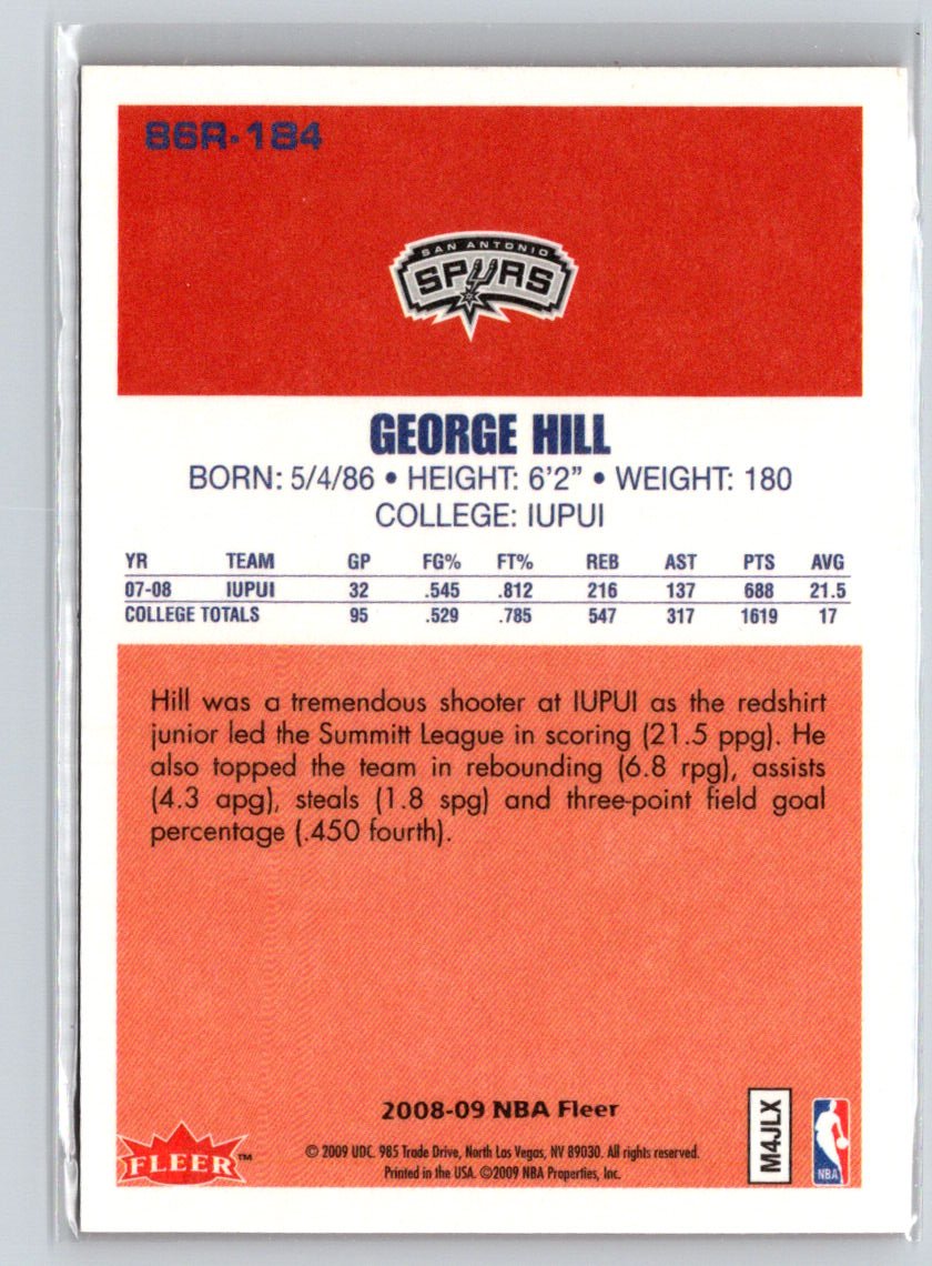 2008-09 Fleer #86R-184 George Hill 1986-87 Rookies Q49
