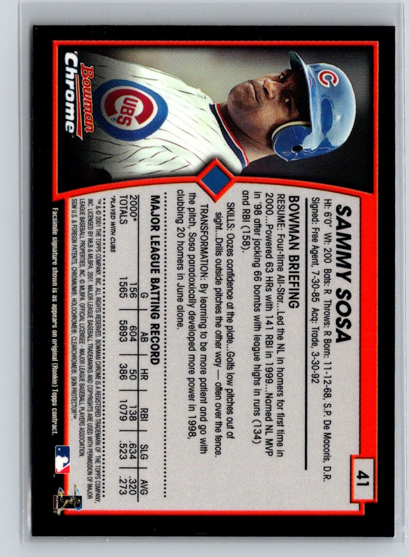2001 Bowman Chrome #41 Sammy Sosa Q49