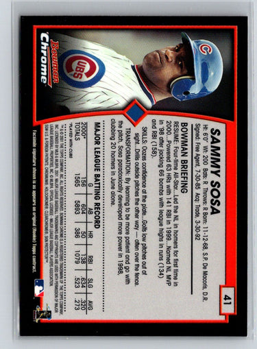 2001 Bowman Chrome #41 Sammy Sosa Q49