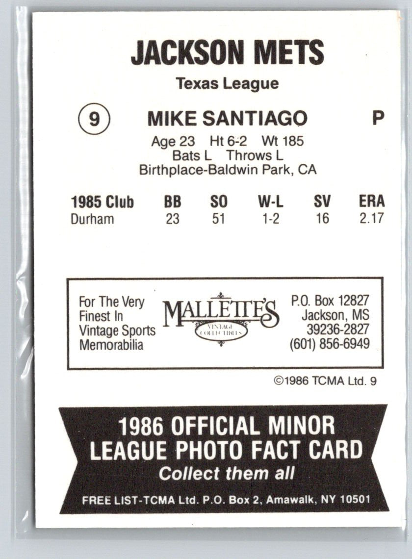 1986 TCMA Jackson Mets #9 Mike Santiago Q49