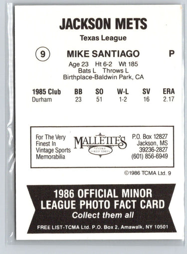 1986 TCMA Jackson Mets #9 Mike Santiago Q49