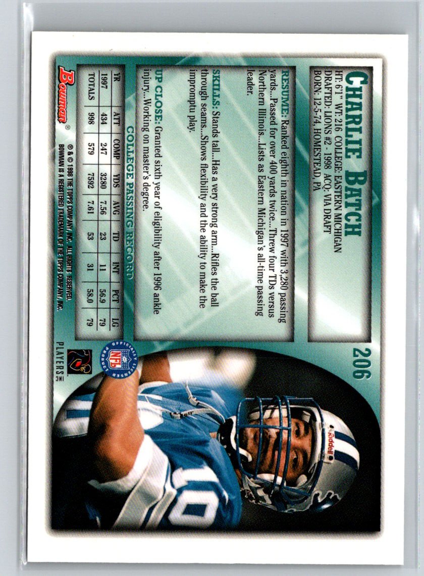 1998 Bowman #206 Charlie Batch RC Q50