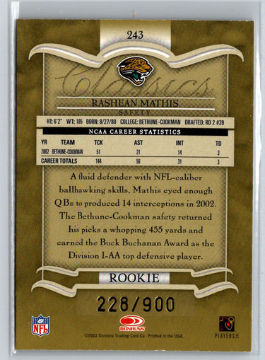 2003 Donruss Classics #243 Rashean Mathis RC #/900 Q50