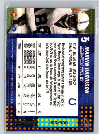 2000 Collector's Edge T3 #57 Marvin Harrison HoloPlatinum #/500 Q50