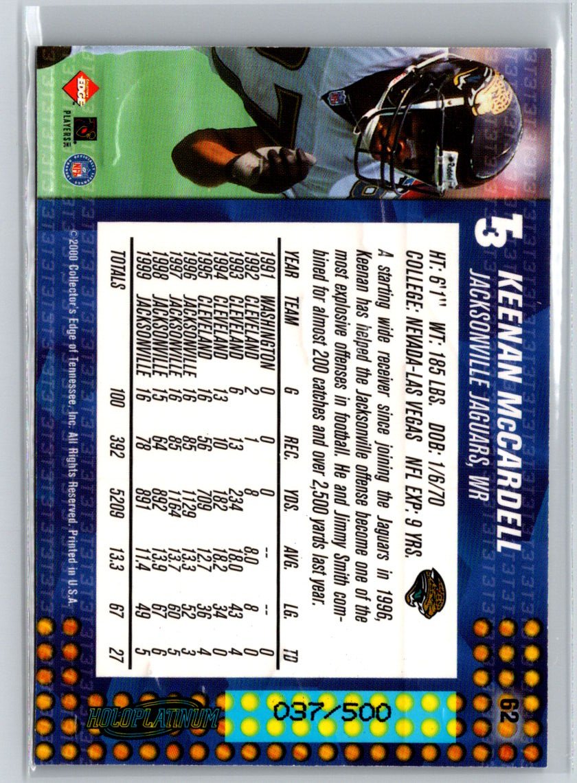 2000 Collector's Edge T3 #62 Keenan McCardell HoloPlatinum #/500 Q50