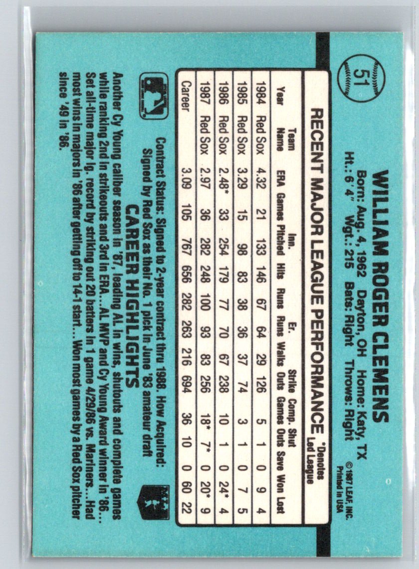 1988 Donruss #51b Roger Clemens Q50