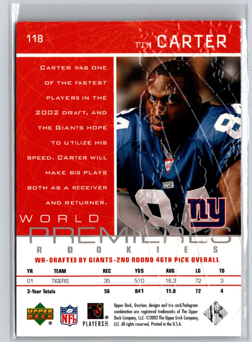 2002 Upper Deck Ovation #118 Tim Carter #/1985 Q51