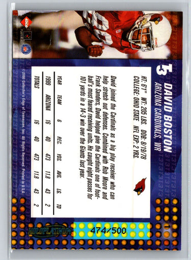 2000 Collector's Edge T3 #1 David Boston HoloPlatinum #/500 Q51
