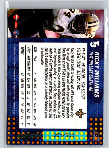 2000 Collector's Edge T3 #87 Ricky Williams HoloPlatinum #/500 Q51