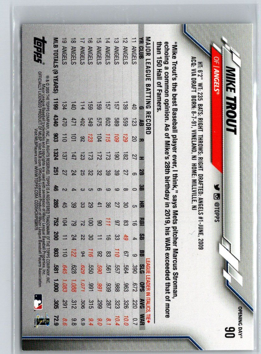2020 Topps Opening Day #90 Mike Trout Q51