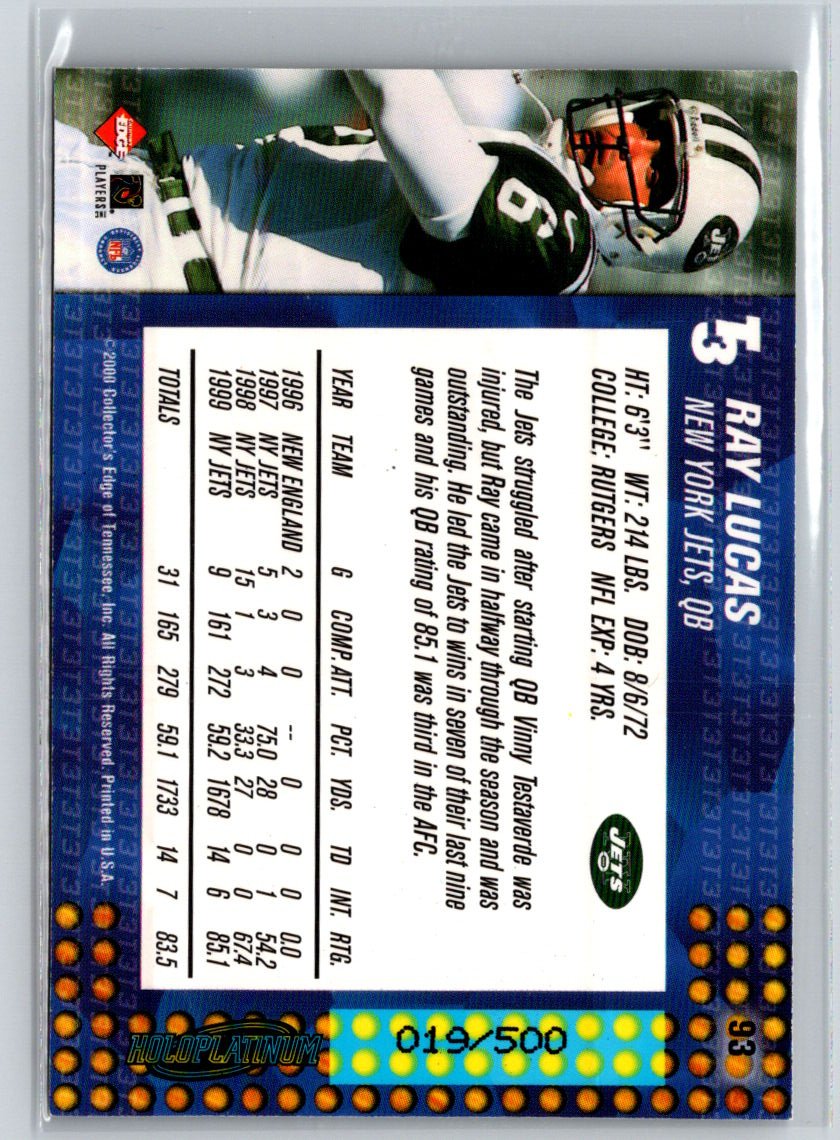 2000 Collector's Edge T3 #93 Ray Lucas HoloPlatinum #/500 Q52
