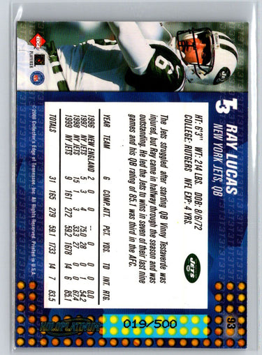 2000 Collector's Edge T3 #93 Ray Lucas HoloPlatinum #/500 Q52