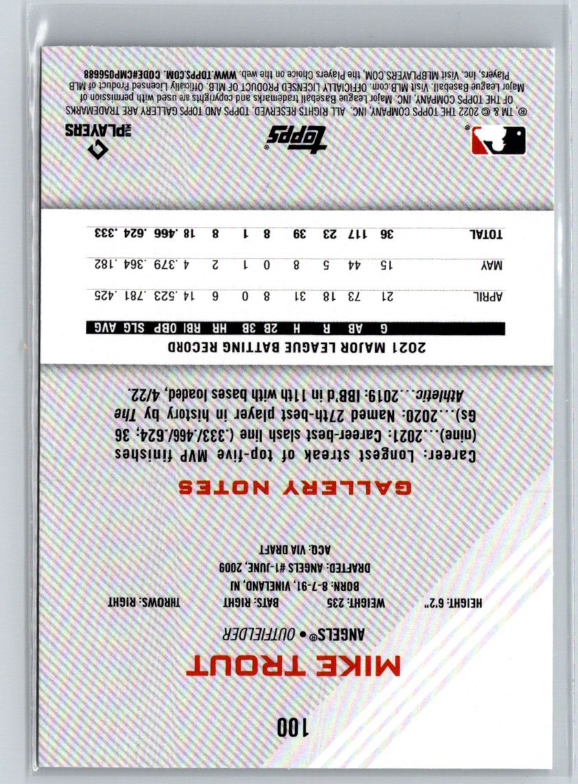 2022 Topps Gallery #100 Mike Trout Q52