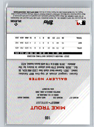 2022 Topps Gallery #100 Mike Trout Q52
