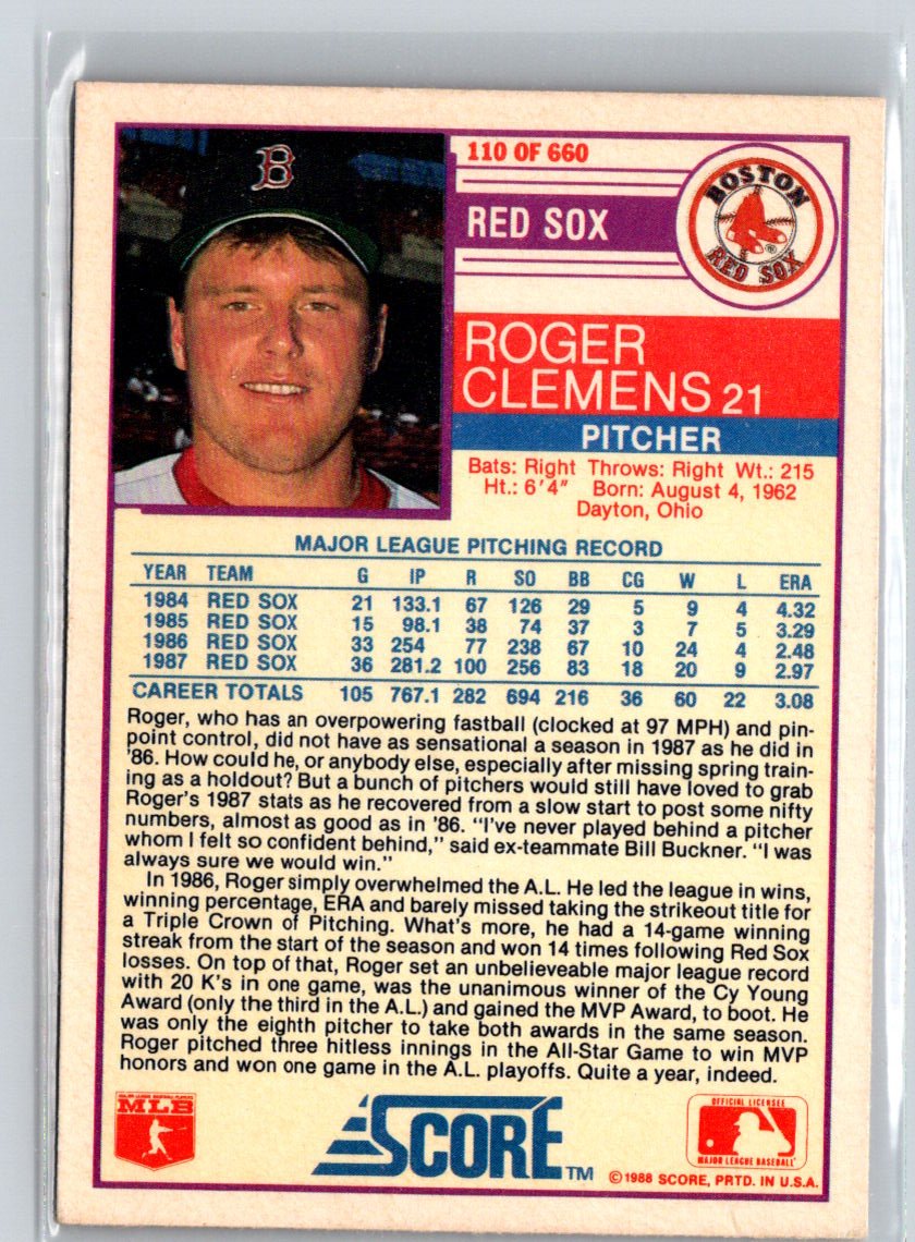 1988 Score #110 Roger Clemens Q52