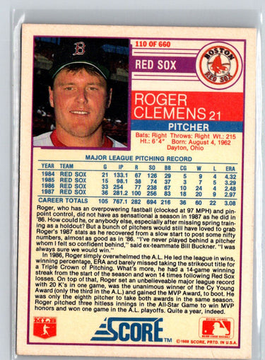 1988 Score #110 Roger Clemens Q52