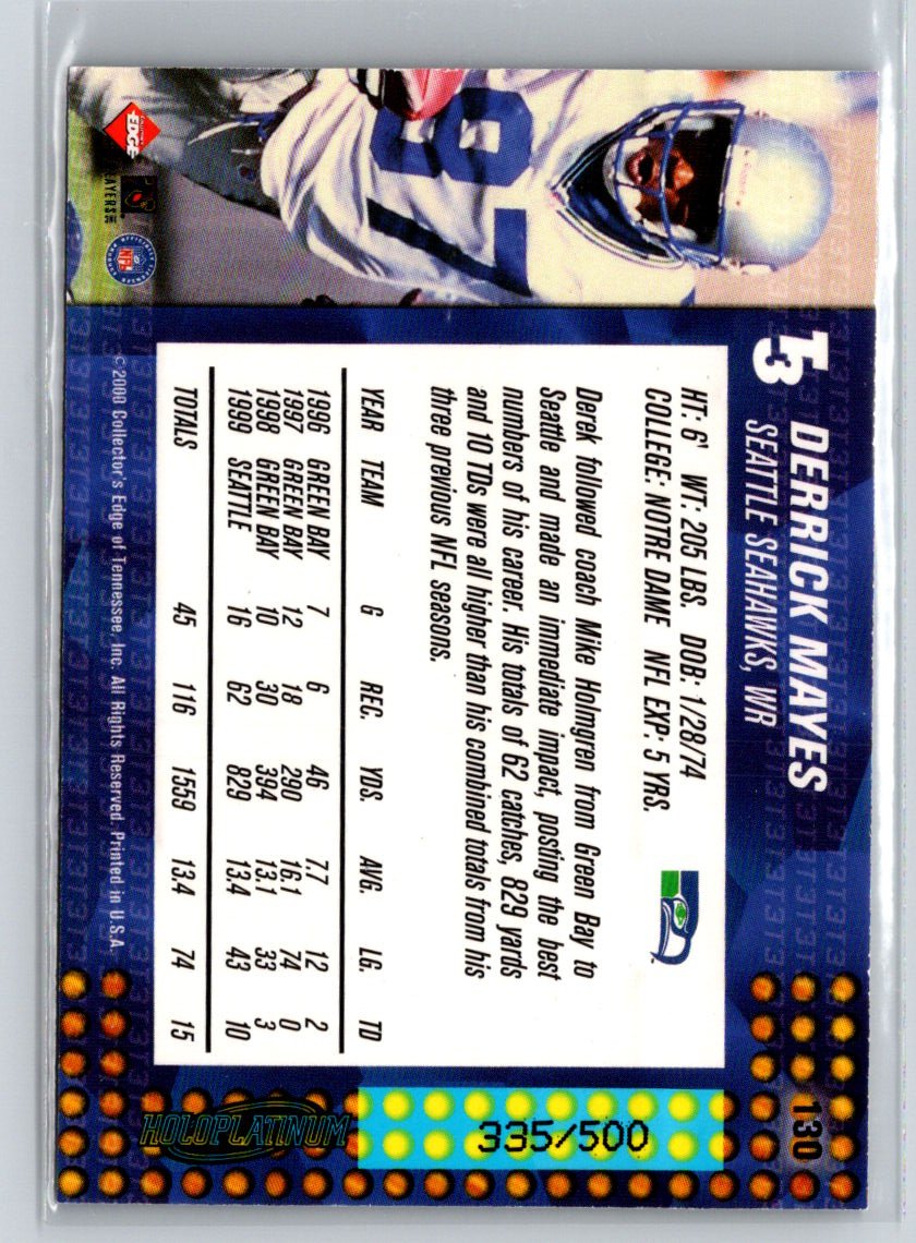 2000 Collector's Edge T3 #130 Derrick Mayes HoloPlatinum #/500 Q53