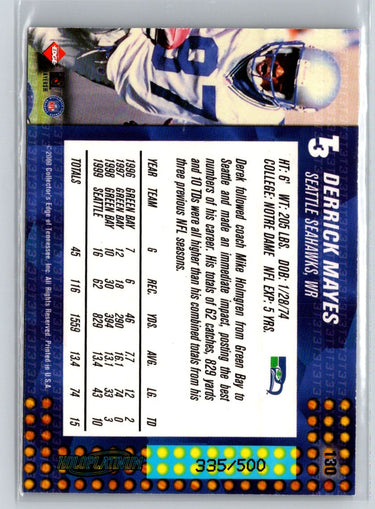 2000 Collector's Edge T3 #130 Derrick Mayes HoloPlatinum #/500 Q53