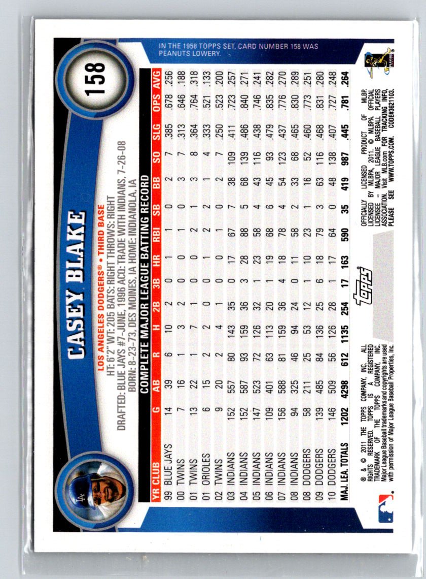 2011 Topps #158 Casey Blake Black Border Q53