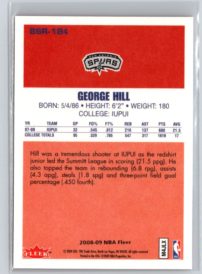 2008-09 Fleer #86R-184 George Hill 1986-87 Rookies Q53