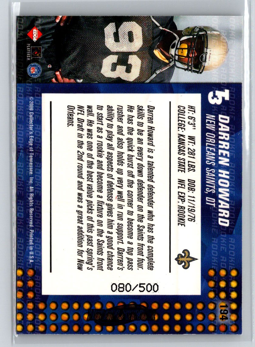 2000 Collector's Edge T3 #194 Darren Howard HoloPlatinum #/500 Q54