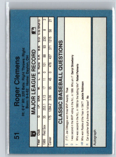 1990 Classic Blue #51 Roger Clemens Q54