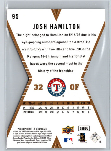 2008 Upper Deck X #95 Josh Hamilton Die Cut Gold Q55