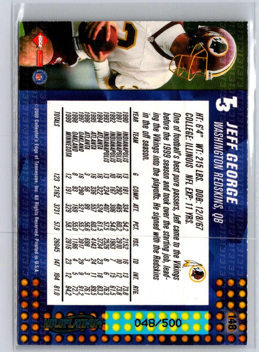 2000 Collector's Edge T3 #148 Jeff George HoloPlatinum #/500 Q55
