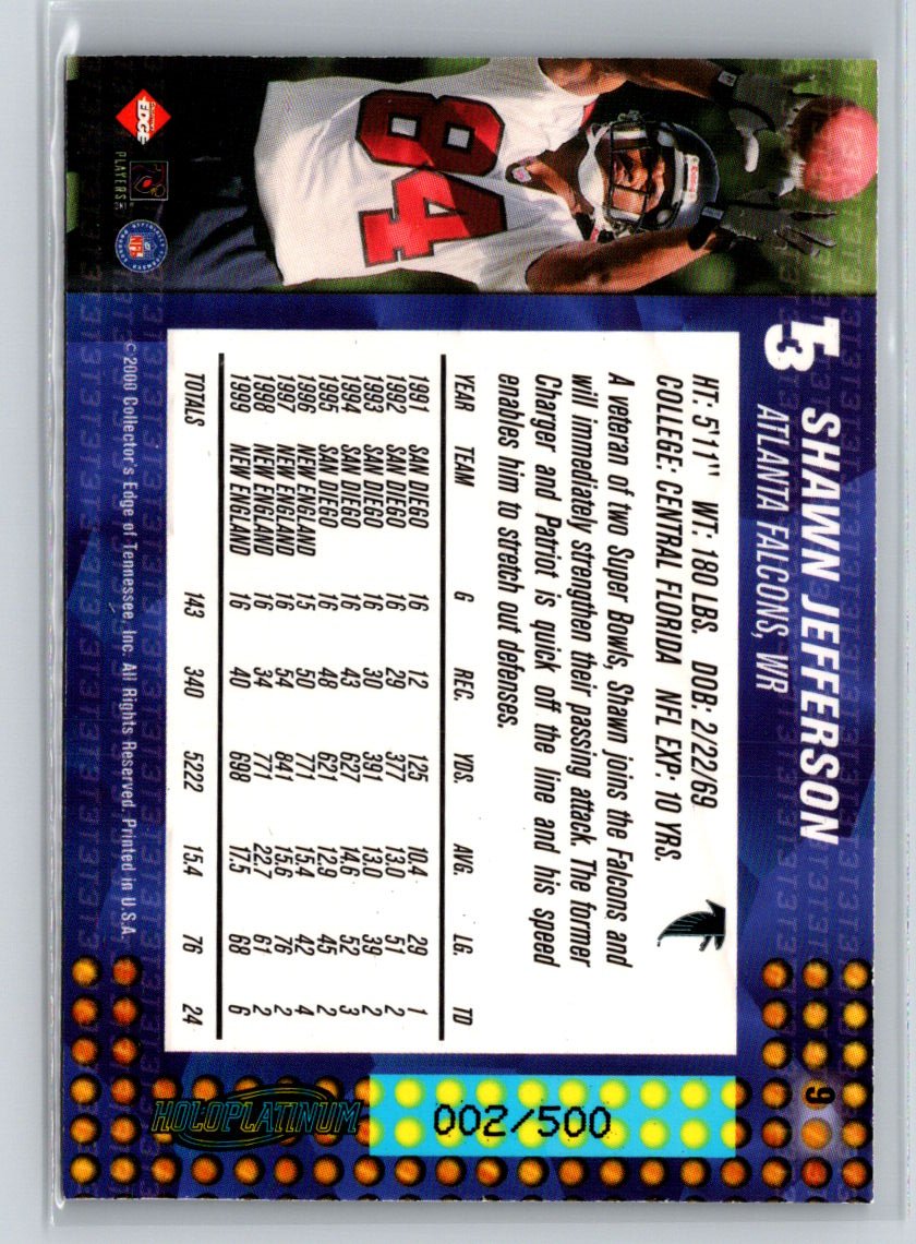 2000 Collector's Edge T3 #9 Shawn Jefferson HoloPlatinum #/500 Q55