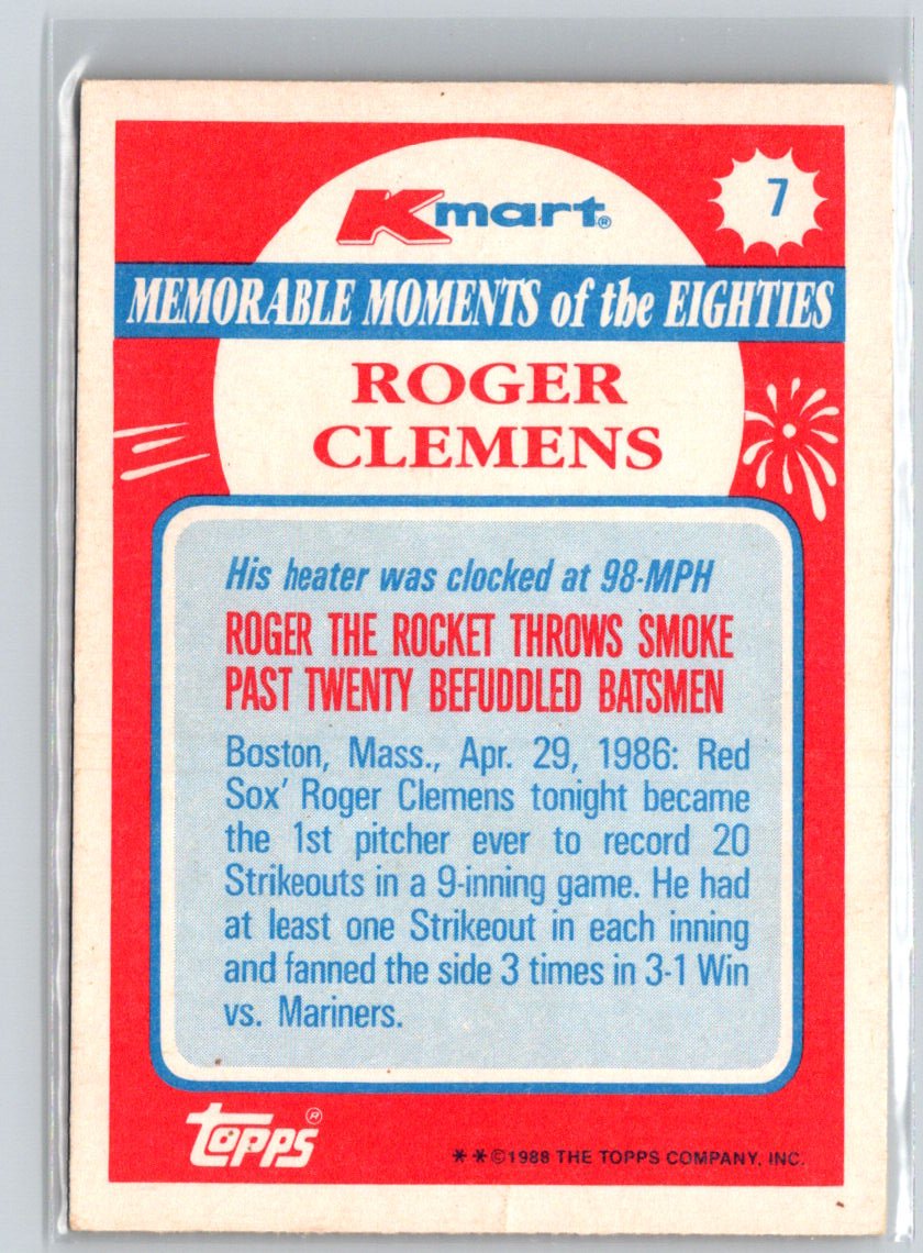 1988 Topps Kmart Memorable Moments #7 Roger Clemens Q55